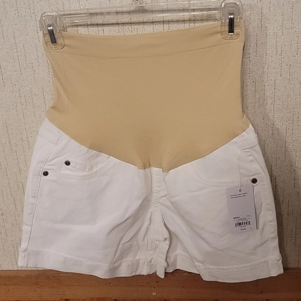 A:GLOW MATERNITY DENIM SHORTS: FULL PANEL: WHITE: NWT: SZ 2